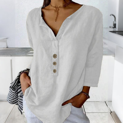Cardydony Casual Button-down Solid Color Notched Collar Shirt