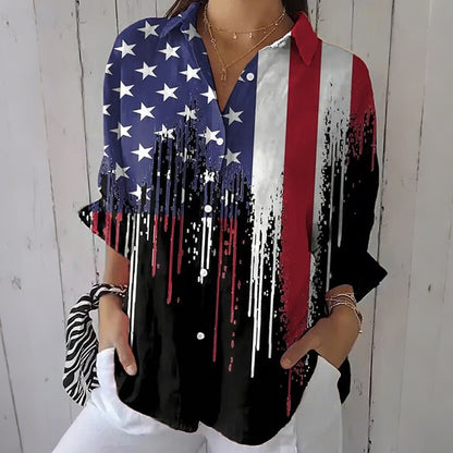 Cardydony Women's Vintage Us America 250 Year Anniversary Long Sleeve Casual Shirt