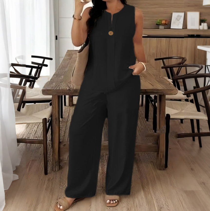 Cardydony Loose Top Casual Wide Leg Pants Linen Two Piece Set