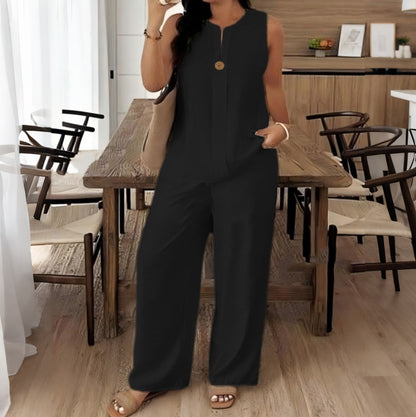 Cardydony Loose Top Casual Wide Leg Pants Linen Two Piece Set