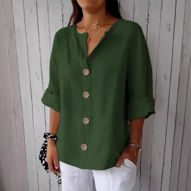 Cardydony Solid Color Linen Blend Button Casual Shirt
