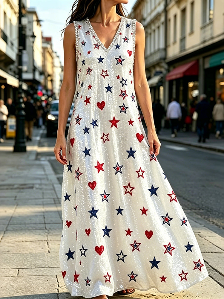 Cardydony Women's Anniversary Independence Day Art Print V Neck Tank Dress