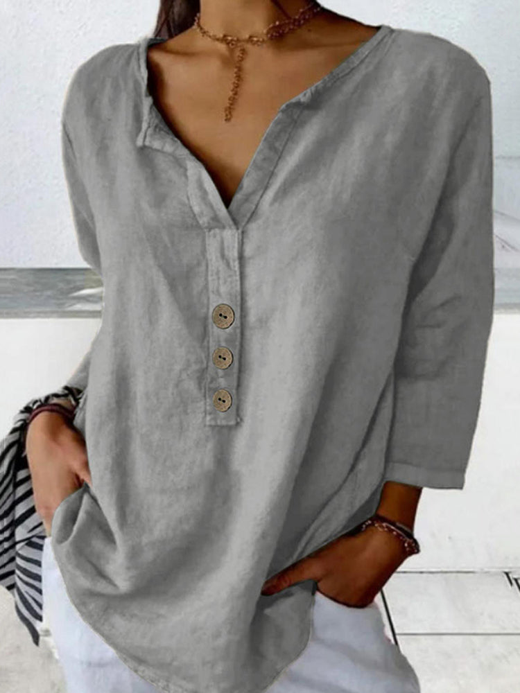 Cardydony Casual Button-down Solid Color Notched Collar Shirt