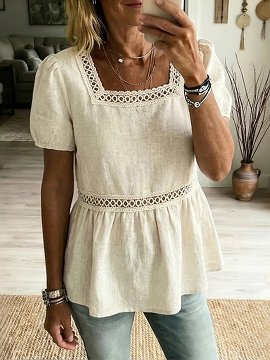 Cardydony Women's Vintage Elegant Openwork Cotton And Linen Top