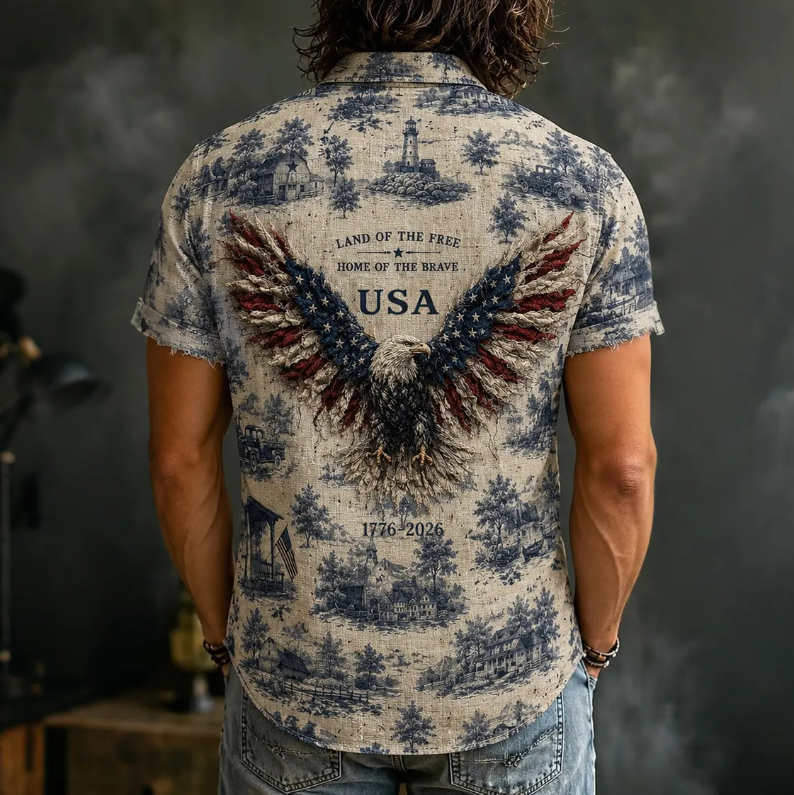 Cardydony Vintage Independence Day Land Of The Free Eagle Pattern Hawaii Shirt