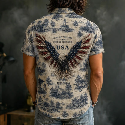 Cardydony Vintage Independence Day Land Of The Free Eagle Pattern Hawaii Shirt