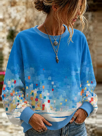Cardydony Women's Vintage Geometric Art Print Casual Crewneck Sweatshirt