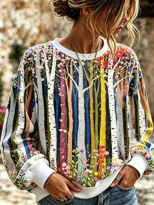 Cardydony Women's Vintage Colorful Floral Print Casual Long Sleeve Sweatshirt