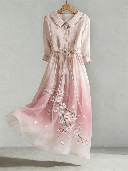 Cardydony Classy Cherry Blossom Gradient Flowy Maxi Dress