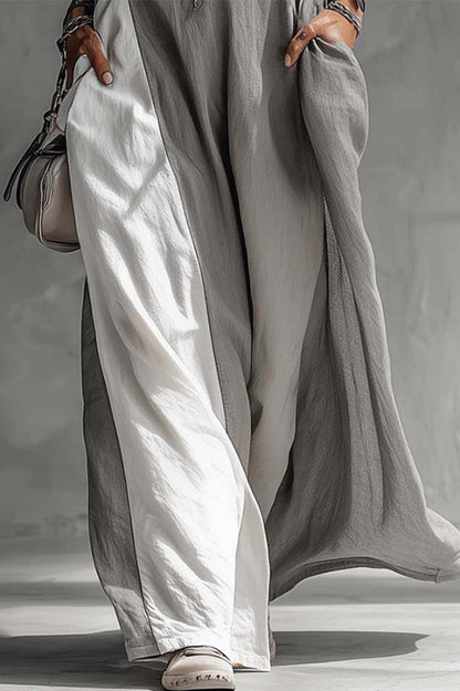 Cardydony Women's  Stylish Color-blocked Round Neck Sleeveless Casual Pocket Loose Maxi Dress
