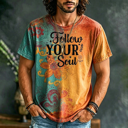 Cardydony Follow Your Soul: Letter Floral Tie-dye T-shirt