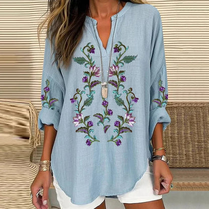 Cardydony Scottish Thistle Embroidered Linen Blend Blouses