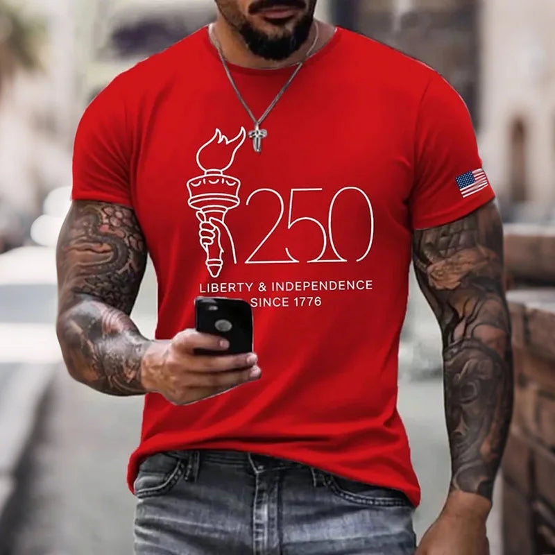 Cardydony Men's American 250th Anniversary Commemorative Print Casual T-shirt
