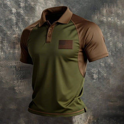 Cardydony Men's Retro Patriot Color Block Polo Shirt