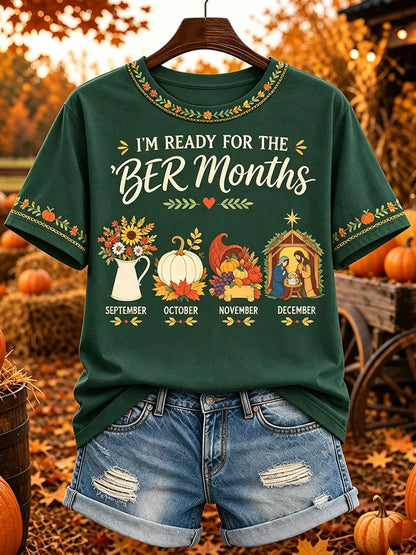 Cardydony Women's Vintage I'm Ready For The 'ber Months Print Short-sleeved T-shirt