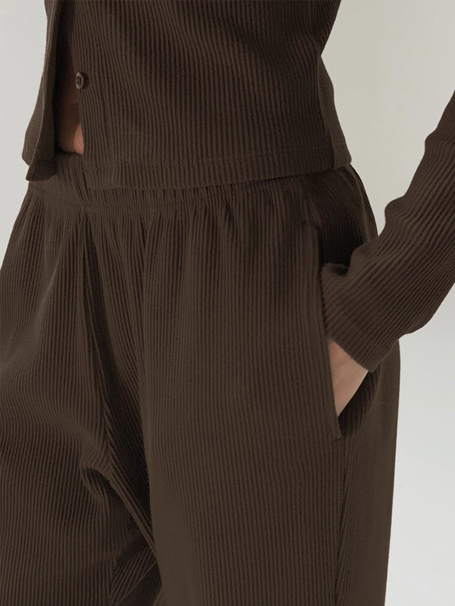 Cardydony Women's Women's Ribbed Knit Co Ord Set – Crop Cardigan & Wide Leg Pants