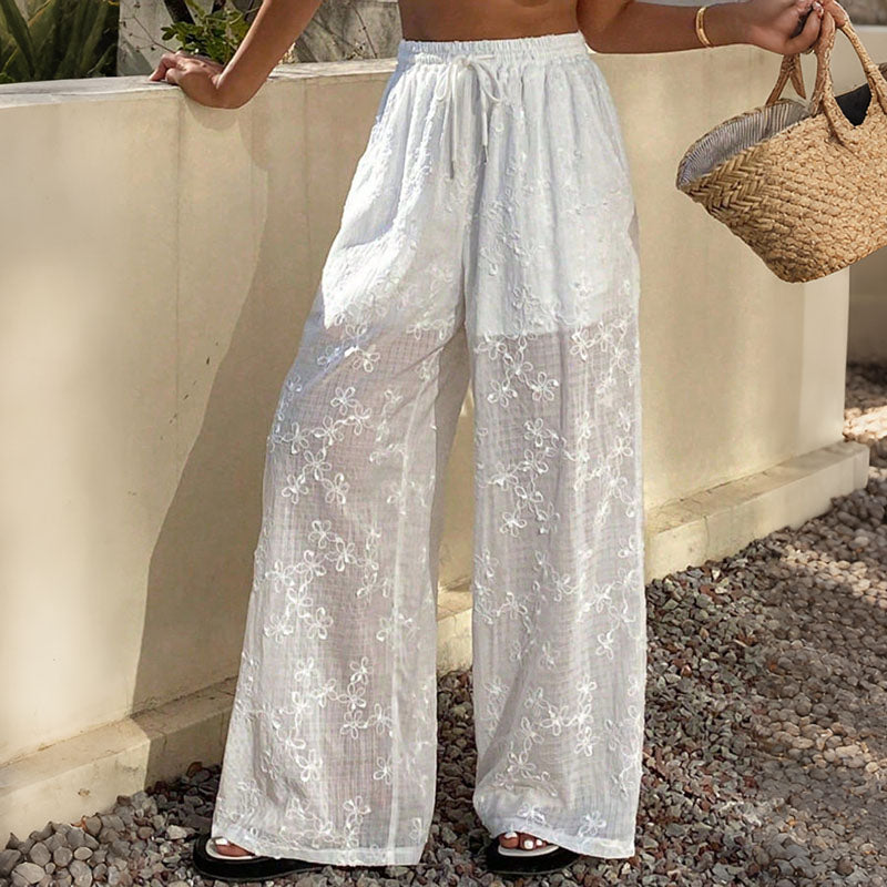 Cardydony Lace Jacquard Drapey Wide-leg Pants