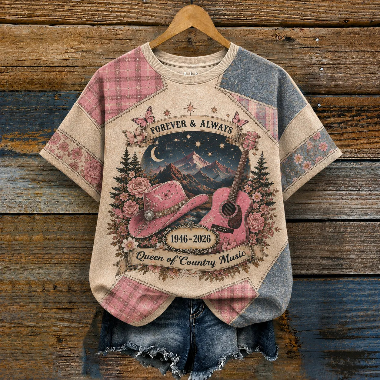 Cardydony Women's Vintage Forever Art Print Short Sleeve Round‑neck T-shirt