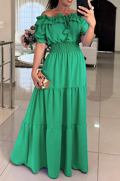 Cardydony Women's Admit Your Feelings Off Shoulder Smocked Waist Maxi Dress