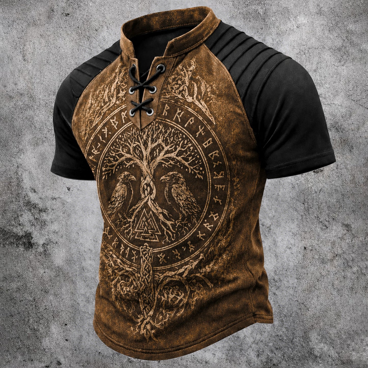 Cardydony Retro Viking Casual Color Block Printed Cotton Linen Top