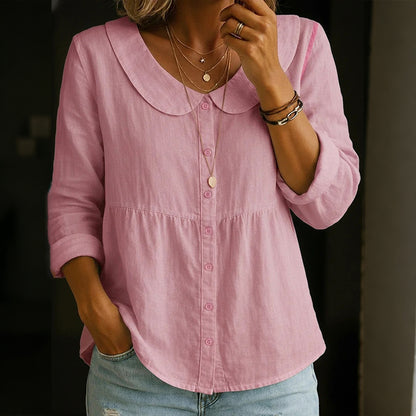 Cardydony Women's Solid Color Cotton Linen Button-up Top