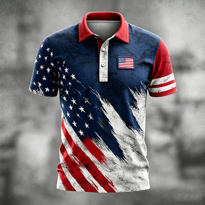 Cardydony Men's American Flag Print And Embroidered Polo Shirts