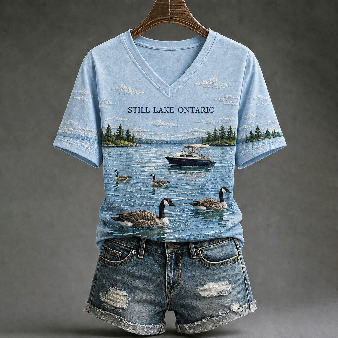 Cardydony Women's Lake Ontario Casual Art Printed T-shirt