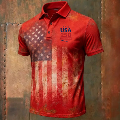Cardydony Men's Casual American Us Flag Veterans Print Polo Shirt