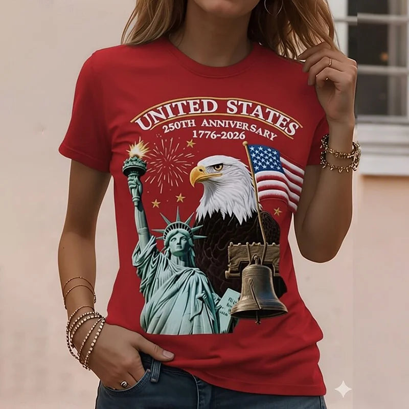 Cardydony Women's Vintage American 250th Anniversary Patriotic T-shirt