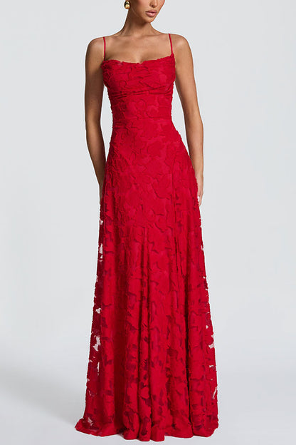 Cardydony Women's Francis Custom Floral Burnout Fabric Cowl Neck Back Lace-up Maxi Dress