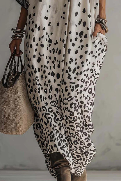 Cardydony Women's  Unique Print V-Neck Half Sleeve Loose Casual Maxi Dress