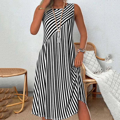 Cardydony Striped Crew Neck Tank Midi Dress