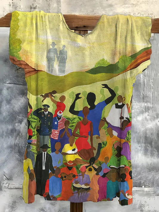 Cardydony Women's Juneteenth Cheer Independence And Freedom Printed Short-sleeved T-shirt