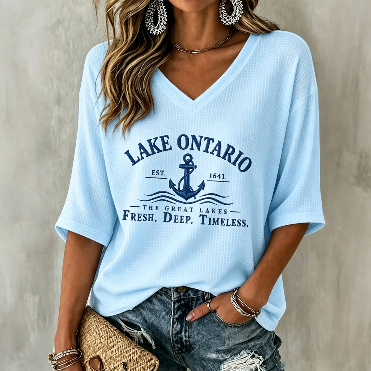 Cardydony Women's Retro Lake Ontario Print T-shirt