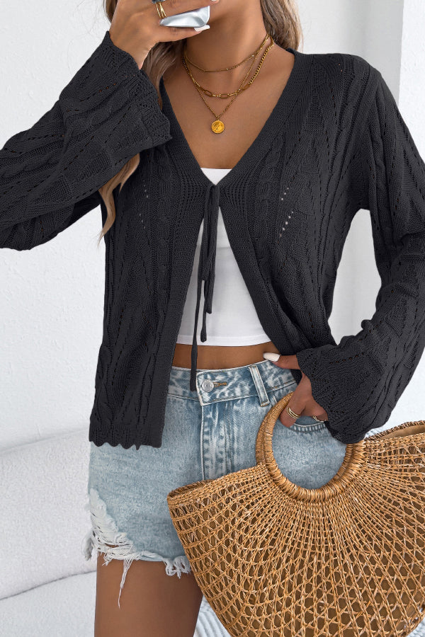 Cardydony Women's Solid Color Loose V-neck Long-sleeved Vacation Knit Cardigan