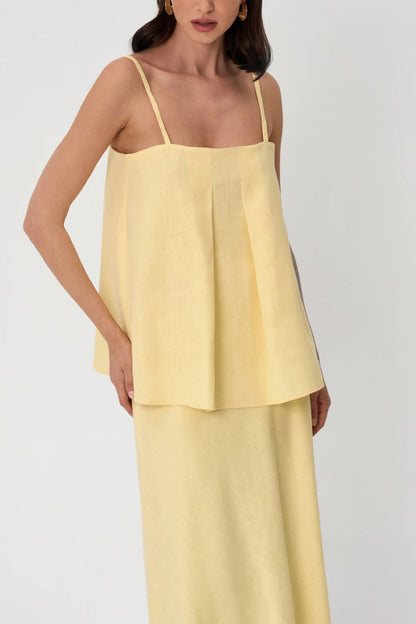Cardydony Women's Linen Blend Loose Square Neck Camisole Top and Elegant Resort Maxi Skirt Set