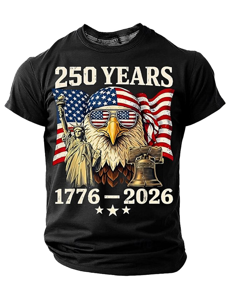 Cardydony Men's Anniversary 250 Years 1776 2026 Cool Bald Eagle Sunglasses Statue Of Liberty Us Flag T Shirt