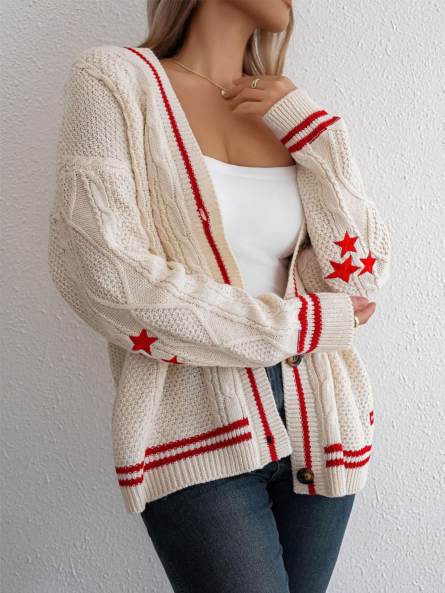 Cardydony Women's Classic Knitted V-Neck Cardigan with Subtle Contrast Details