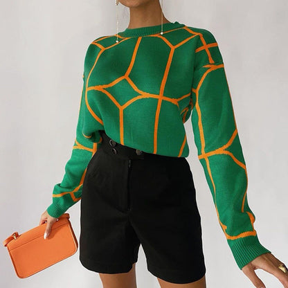 Cardydony Women's Vibrant Geometric Knit Sweater for Bold Statements