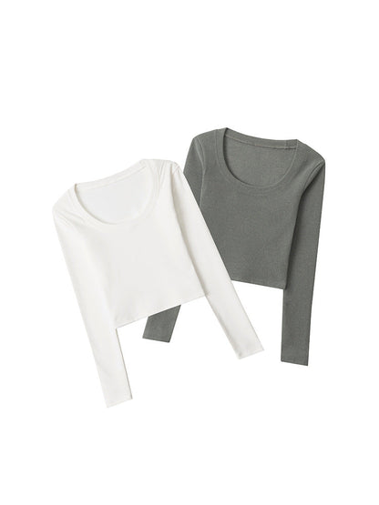 Cardydony Women's U-Neck Long Sleeve Crop Top | Minimalist Slim Fit Basic