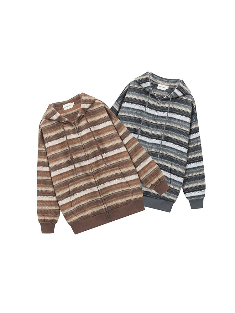 Cardydony Women's Vintage Striped Knitted Hooded Jacket