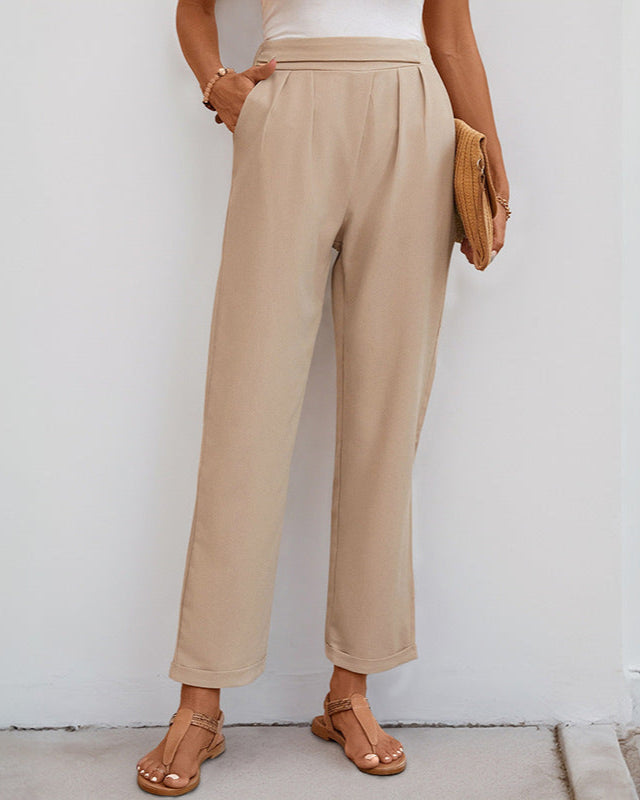 Cardydony Women's High Waist Pleated Trousers | Elegant Straight-Leg Pants