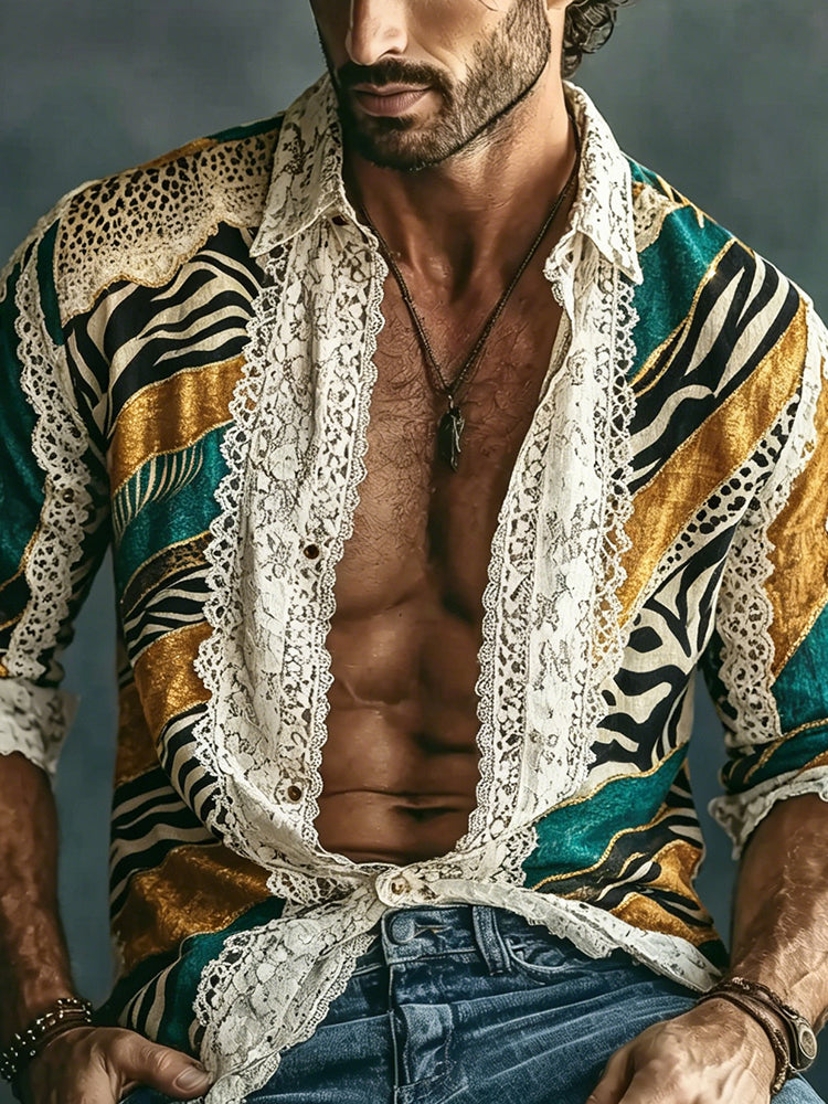 Cardydony Men's Retro Leopard Print Bohemian Casual Vacation Shirt