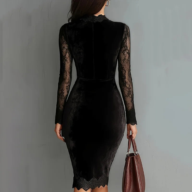 Cardydony Women's Retro Elegance With Lace Trim Embroidered Dress