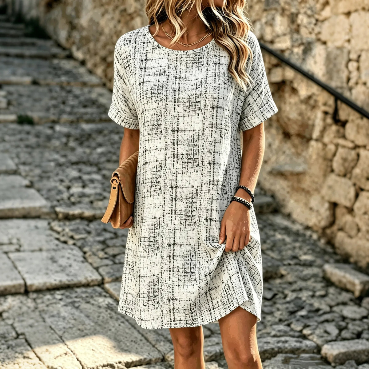 Cardydony Women's Geometric Striped Art Pattern Casual Dress