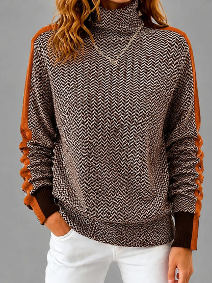 Cardydony Women's Color Block High Neck Knit Sweater