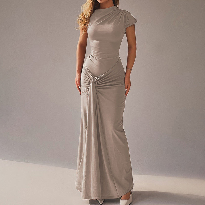 Cardydony Women's Fashionable And Elegant Slim-fit Pleated Tie-waist Short-sleeved Dress