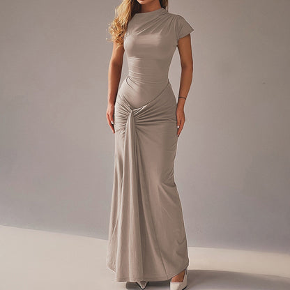 Cardydony Women's Fashionable And Elegant Slim-fit Pleated Tie-waist Short-sleeved Dress