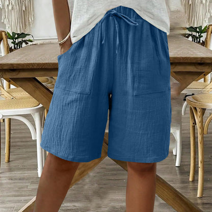 Cardydony Linen Solid Color Strappy Loose Casual Shorts