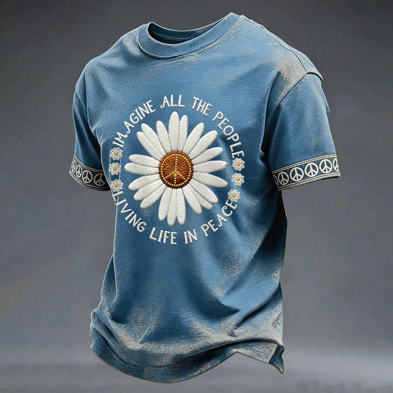 Cardydony Men's Imagine All The People Living Life In Peace Casual T-shirt